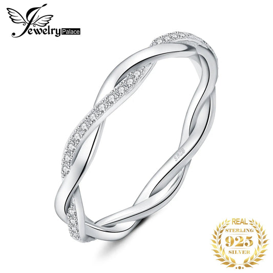 Moissanite D Color Love Rope Infinity 925 Sterling Silver Stackable Band Ring - Blissfullplanet