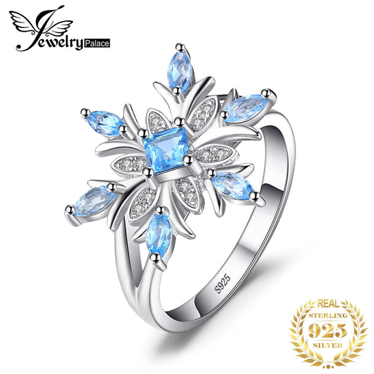 Snowflake Genuine Blue Topazs 925 Sterling Silver Cocktail Ring - Blissfullplanet