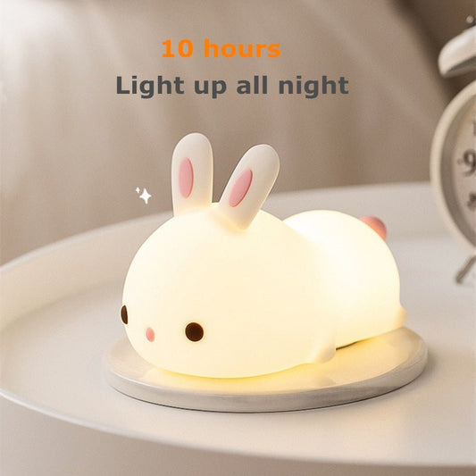 Touch Sensor RGB LED Rabbit Night Light Silicone - Blissfullplanet